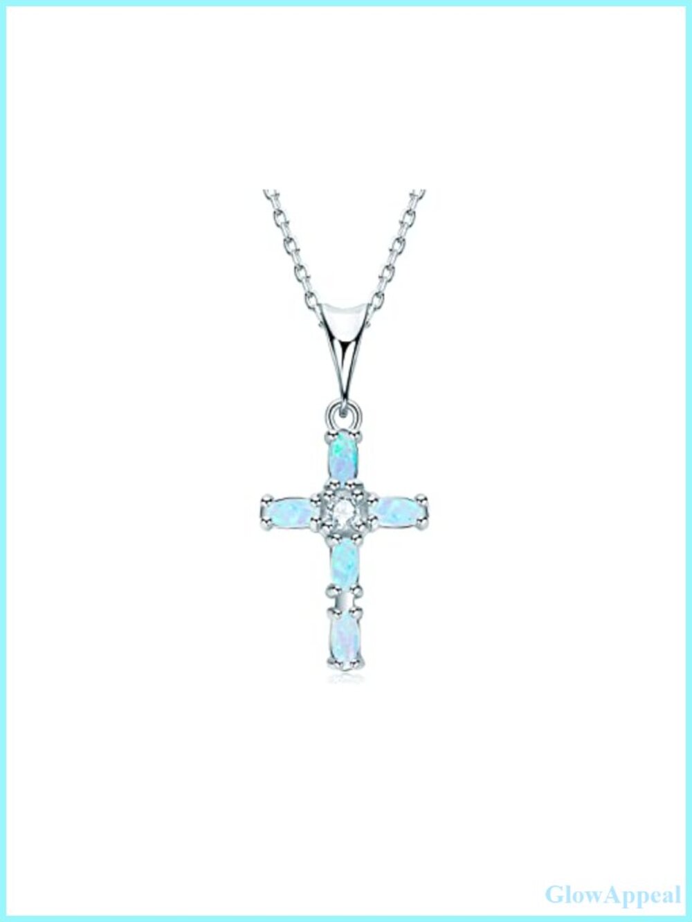 925 Sterling Silver Cross Pendant Necklace with Synthetic Opal
